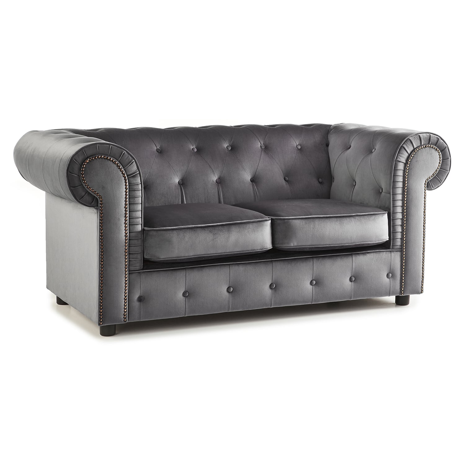 The Ashcroft Soft Velvet Chesterfield 2 Seater Sofa - Grey