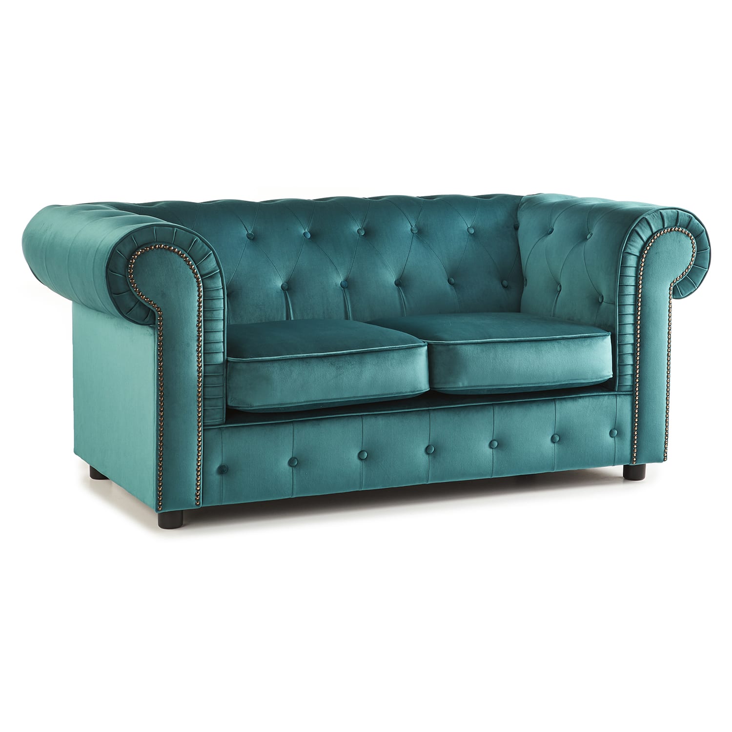 The Ashcroft Soft Velvet Chesterfield 2 Seater Sofa - Teal
