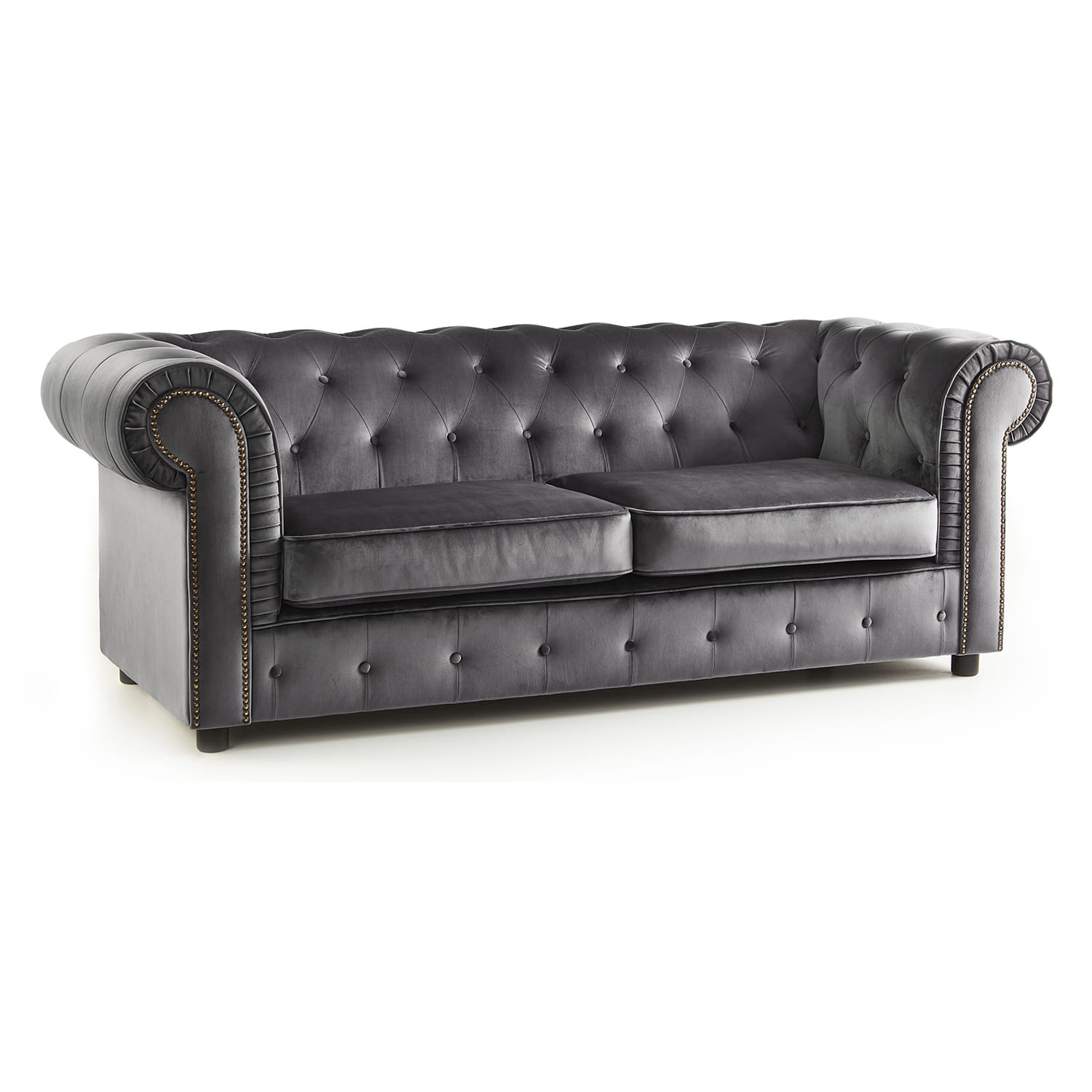 The Ashcroft Soft Velvet Chesterfield 3 Seater Sofa - Grey