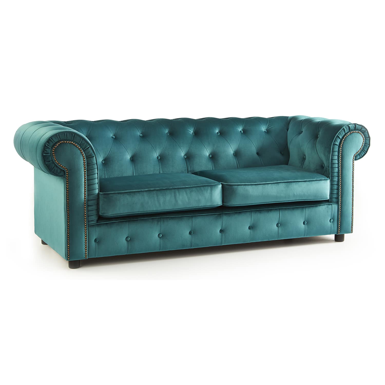 The Ashcroft Soft Velvet Chesterfield 3 Seater Sofa - Teal
