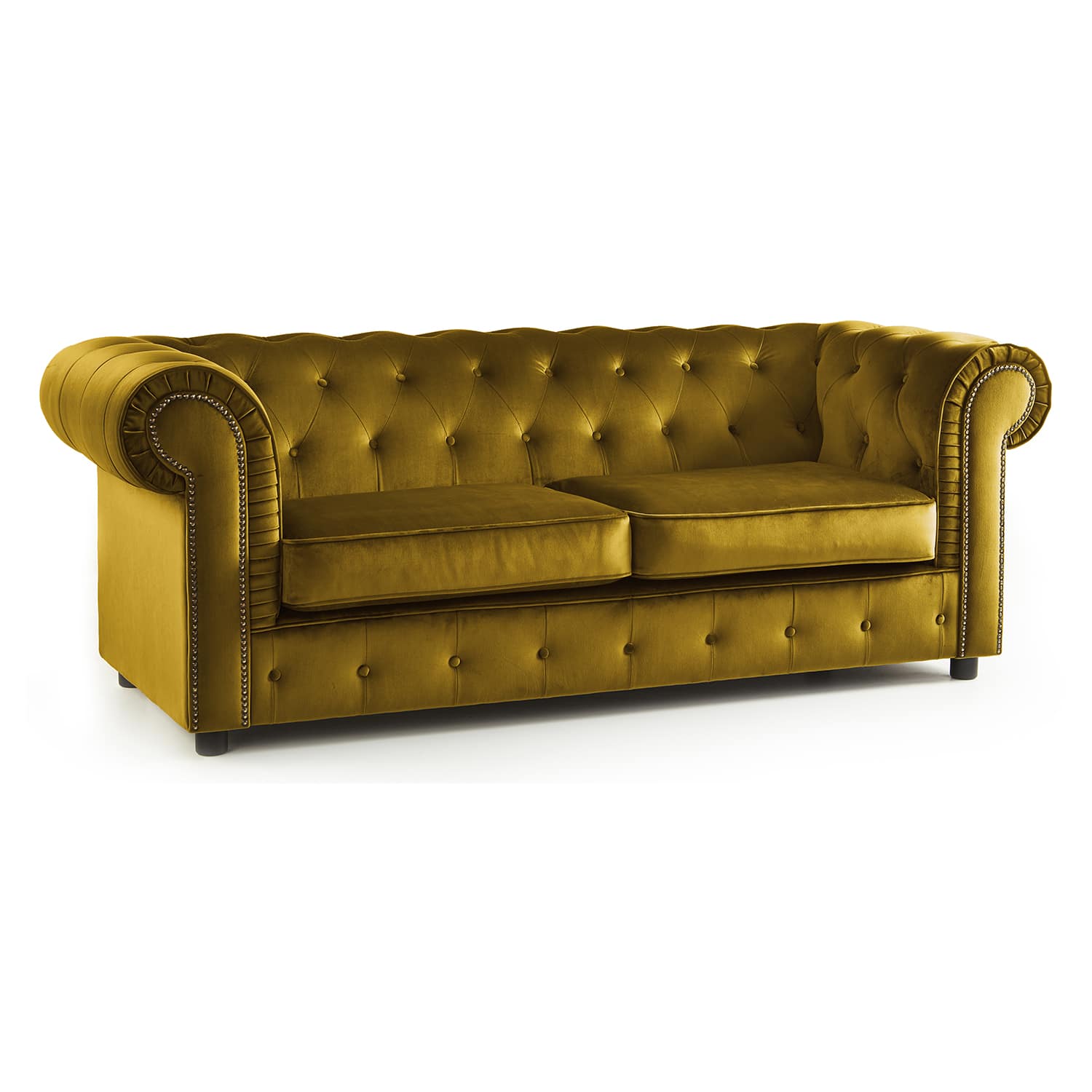 The Ashcroft Soft Velvet Chesterfield 2 Seater Sofa - Mustard